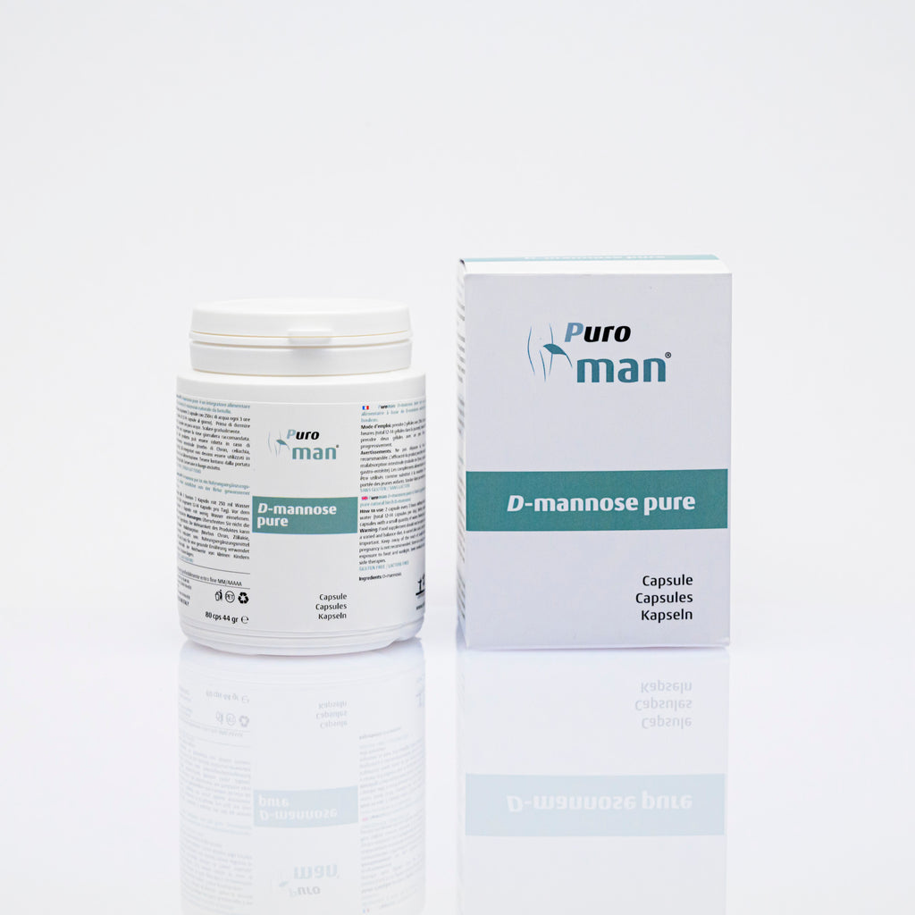 Puroman® D-mannose pure è un integratore alimentare in capsule a base di purissimo D-mannosio naturale da betulla.